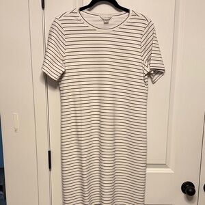 Christopher & Banks White and Black Striped Midi Tee Dress